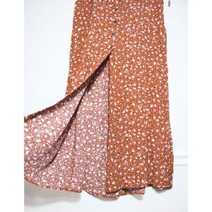 WildFable Rust Ditsy Floral Maxi Long Skirt Front Slit Cottage Grunge 90s Boho L